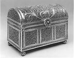 Filigree Casket with Barrel Top and Ray Shagreen Box, Casket: Silver Filigree (Casket),  
Box: Wood, Fabric & Gold Fittings, covered with ray shagreen
